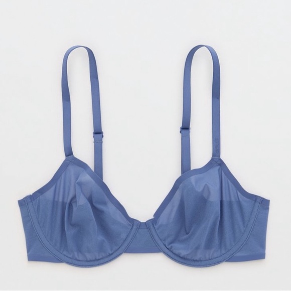 NWT Aerie SMOOTHEZ Mesh Unlined Bra In Marble Blue - Picture 1 of 2